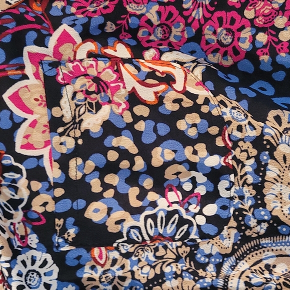 RUBY RD. Multicolor button blouse.  Tie in front. Sz PM, polyester - Picture 4 of 6